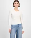 Hippie Rose Juniors' Crewneck Long-sleeve Top In White