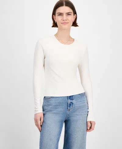 Hippie Rose Juniors' Crewneck Long-sleeve Top In White