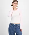Hippie Rose Juniors' Crewneck Raglan Long-sleeve T-shirt In Multi