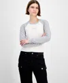 Hippie Rose Juniors' Crewneck Raglan Long-sleeve T-shirt In White