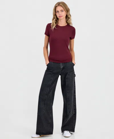 Hippie Rose Juniors' Crewneck Short-sleeve T-shirt In Windsor Wine