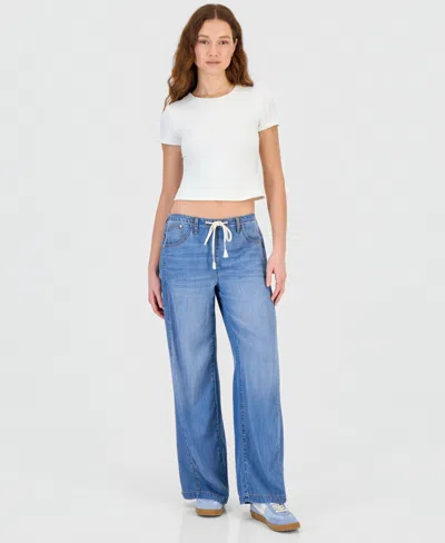 Hippie Rose Juniors' Cropped Crewneck T-shirt In White