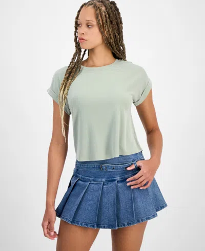 Hippie Rose Juniors' Cuffed Short-sleeve Tee In Desert Sage