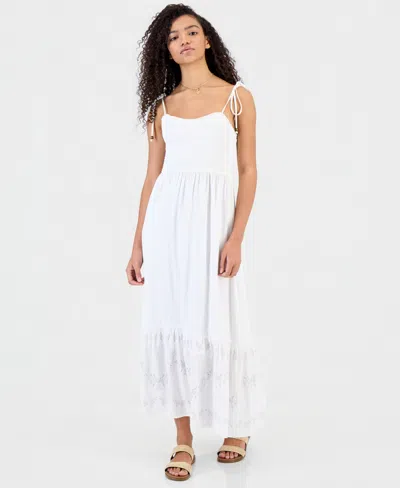 Hippie Rose Juniors' Ditsy Floral Smocked Maxi Dress In White