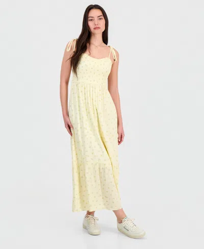 Hippie Rose Juniors' Ditsy Floral Smocked Maxi Dress In Yellow