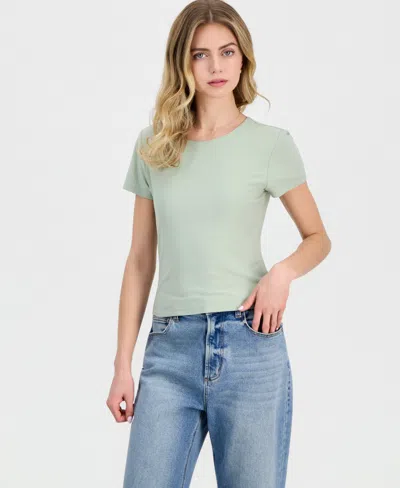 Hippie Rose Juniors' Double-layer Short-sleeve T-shirt In Green