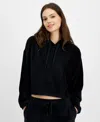 Hippie Rose Juniors' Dream Fleece Cropped Hoodie In Black