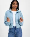 Hippie Rose Juniors' Drop-shoulder Full-zip Cropped Hoodie