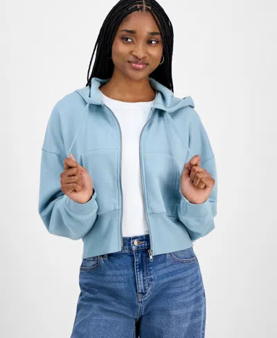 Hippie Rose Juniors' Drop-shoulder Full-zip Cropped Hoodie