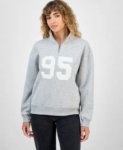 Hippie Rose Juniors' Drop Shoulder Quarter-zip Sweatshirt In Gray
