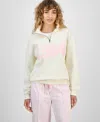 Hippie Rose Juniors' Drop Shoulder Quarter-zip Sweatshirt In Neutral