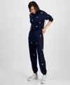 Hippie Rose Juniors' Floral-embroidered Sweatpants In Navy