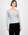 Hippie Rose Juniors' Floral-print Lace-trim Top In Gray