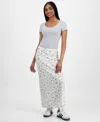 Hippie Rose Juniors' Floral-print Maxi Skirt In White