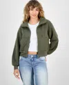 Hippie Rose Juniors' Full-zip Teddy Fleece Jacket In Green