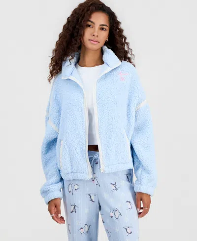 Hippie Rose Juniors' Funnel Neck Sherpa Jacket In Blue