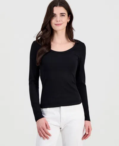 Hippie Rose Juniors' Jersey Knit Long-sleeve Top In Black