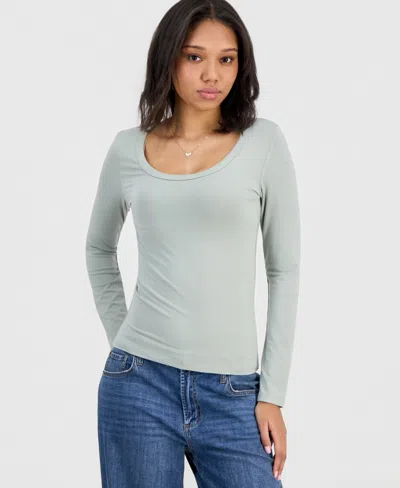 Hippie Rose Juniors' Jersey Knit Long-sleeve Top In Green