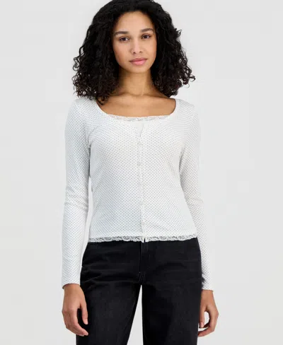 Hippie Rose Juniors' Lace Two-fer Long-sleeve Top In White