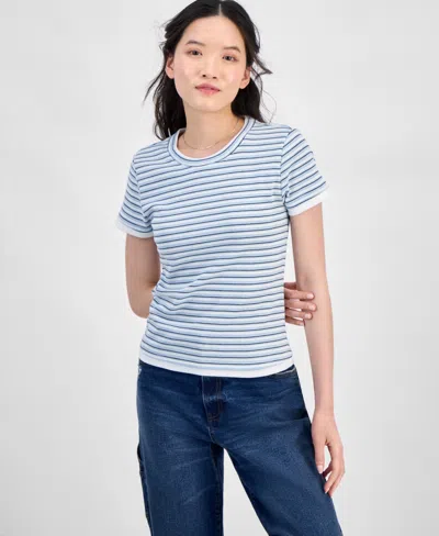 Hippie Rose Juniors' Layered Look Striped T-shirt In Blue
