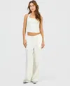 Hippie Rose Juniors' Linen-blend Wide-leg Tie-front Drawstring Pants In White