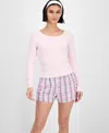 Hippie Rose Juniors' Long-sleeve Button-front Knit Top In Pink
