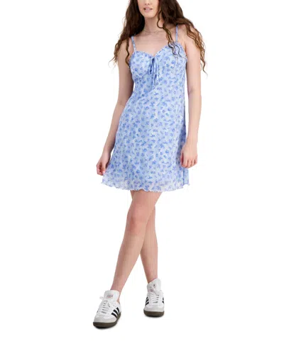 Hippie Rose Juniors' Mesh Mini Dress In Blue Floral