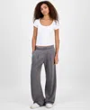 Hippie Rose Juniors' Mid-rise Pleat-front Trouser Fleece Pants In Gray