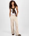 Hippie Rose Juniors' Mid-rise Pleat-front Trouser Fleece Pants In Neutral