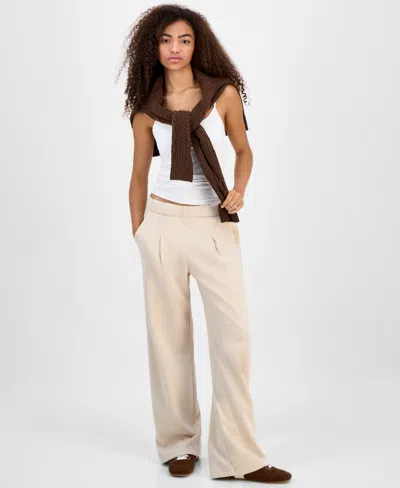 Hippie Rose Juniors' Mid-rise Pleat-front Trouser Fleece Pants In Neutral