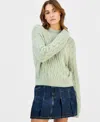 Hippie Rose Juniors' Mock-neck Eyelash-cable Knit Sweater In Green