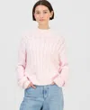Hippie Rose Juniors' Mock-neck Eyelash-cable Knit Sweater In Pink