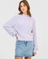 Hippie Rose Juniors' Mock-neck Eyelash-cable Knit Sweater In Purple