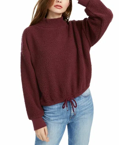 Hippie Rose Juniors' Mock-neck Sherpa Pullover Purple Size Large In Burgundy