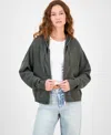 Hippie Rose Juniors' Mossy Zip-up Sweater Hoodie In Gray