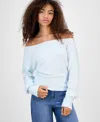 Hippie Rose Juniors' Off-the-shoulder Slouchy Sweater In Blue