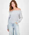Hippie Rose Juniors' Off-the-shoulder Slouchy Sweater In Gray