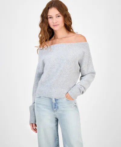 Hippie Rose Juniors' Off-the-shoulder Slouchy Sweater In Gray