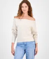 Hippie Rose Juniors' Off-the-shoulder Slouchy Sweater In Neutral