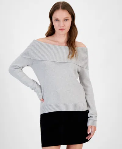 Hippie Rose Juniors' Off-the-shoulder Sweater In Lt Heather