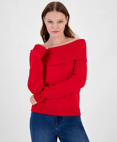 Hippie Rose Juniors' Off-the-shoulder Sweater In Red