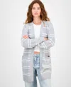 Hippie Rose Juniors' Open-front Long-sleeve Midi Cardigan In Gray