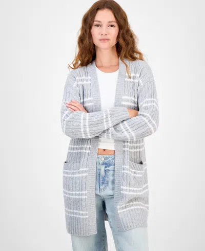 Hippie Rose Juniors' Open-front Long-sleeve Midi Cardigan In Gray