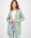 Hippie Rose Juniors' Open-front Long-sleeve Midi Cardigan In Green