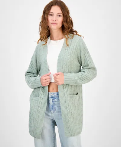 Hippie Rose Juniors' Open-front Long-sleeve Midi Cardigan In Green