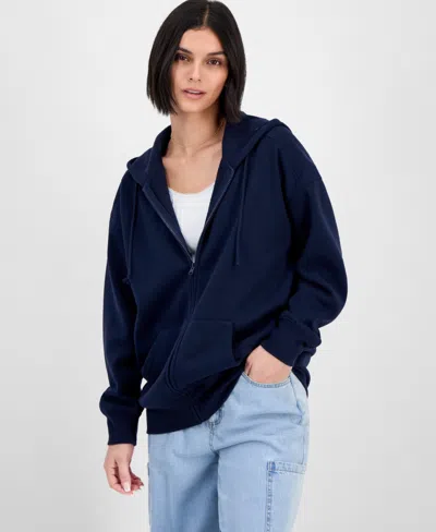 Hippie Rose Juniors' Oversized Full-zip Hoodie In Blue