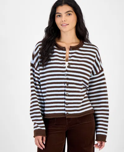 Hippie Rose Juniors' Oversized Rollneck Striped Cardigan In Multi