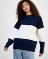 Hippie Rose Juniors' Oversized Stripe Long-sleeve Sweater In Multi