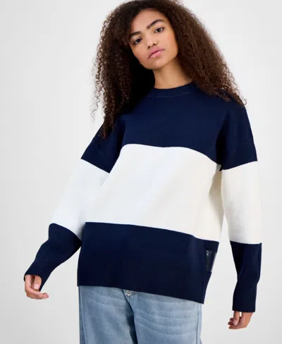 Hippie Rose Juniors' Oversized Stripe Long-sleeve Sweater In Multi