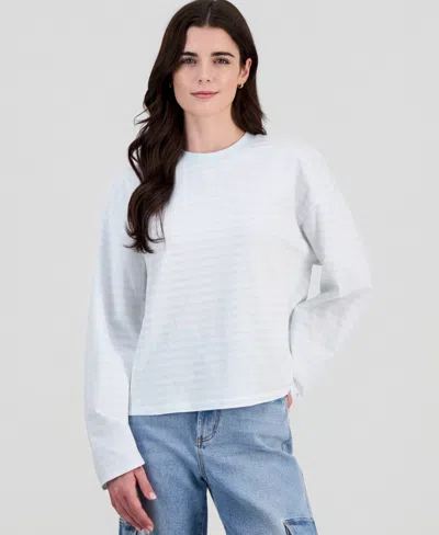 Hippie Rose Juniors' Oversized Striped Long-sleeve Crewneck Tee In White